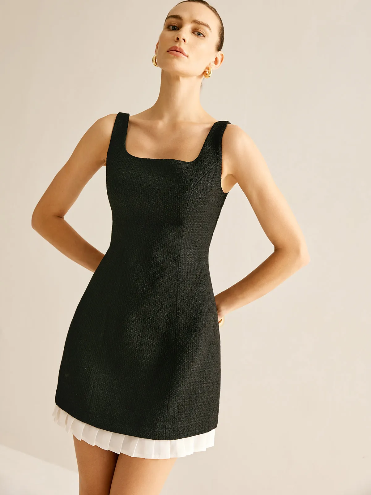 Pleated Trim Tweed Tank Short Dress sold by COMMENSE product image thumbnail 2