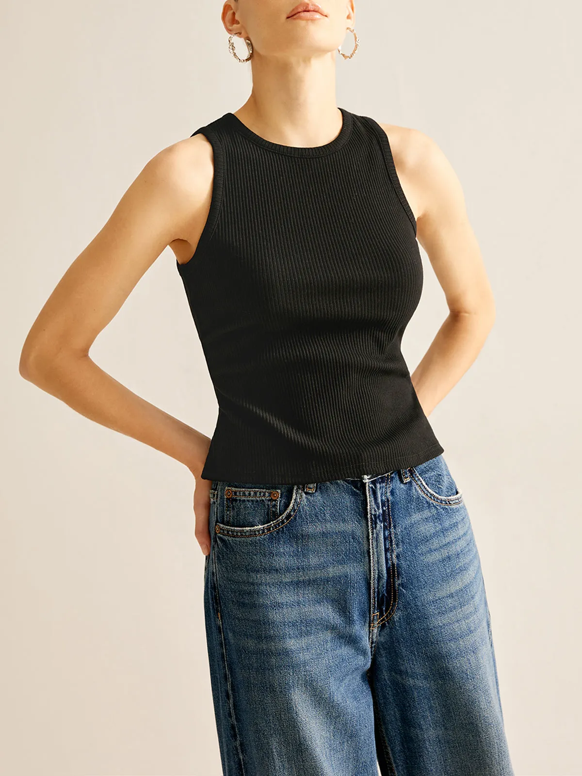 Cutout Ribbed Plain Tank Top sold by COMMENSE product image thumbnail 4
