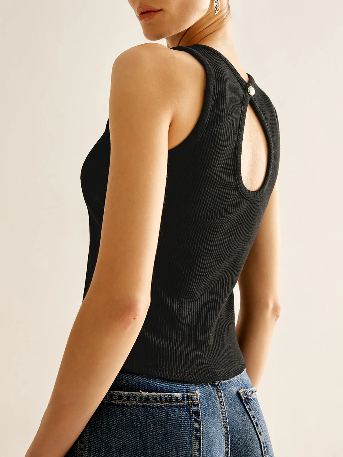 Cutout Ribbed Plain Tank Top sold by COMMENSE product image thumbnail 2