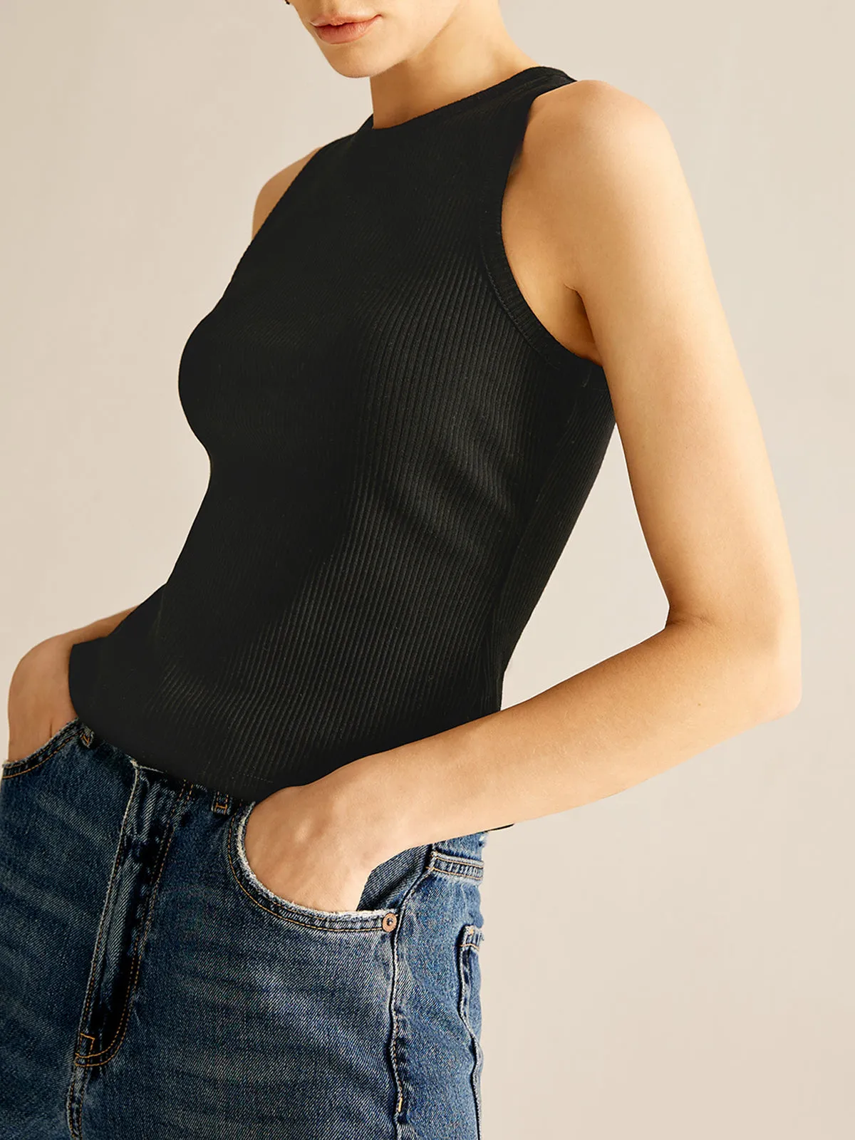 Cutout Ribbed Plain Tank Top sold by COMMENSE product image thumbnail 5