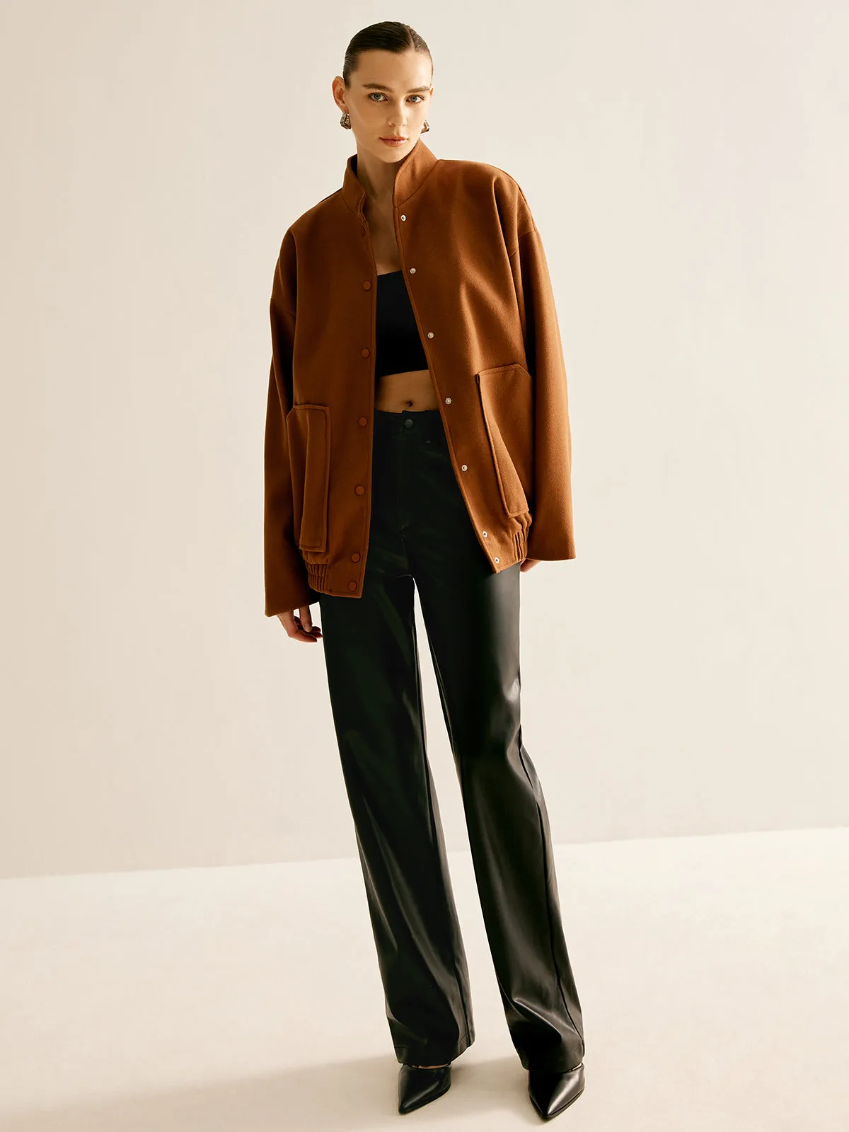 Stand Collar Plain Button Jacket sold by COMMENSE product image thumbnail 4