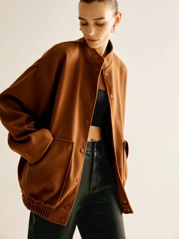 Stand Collar Plain Button Jacket sold by COMMENSE