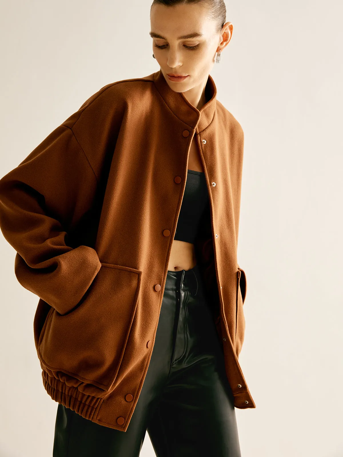 Stand Collar Plain Button Jacket sold by COMMENSE