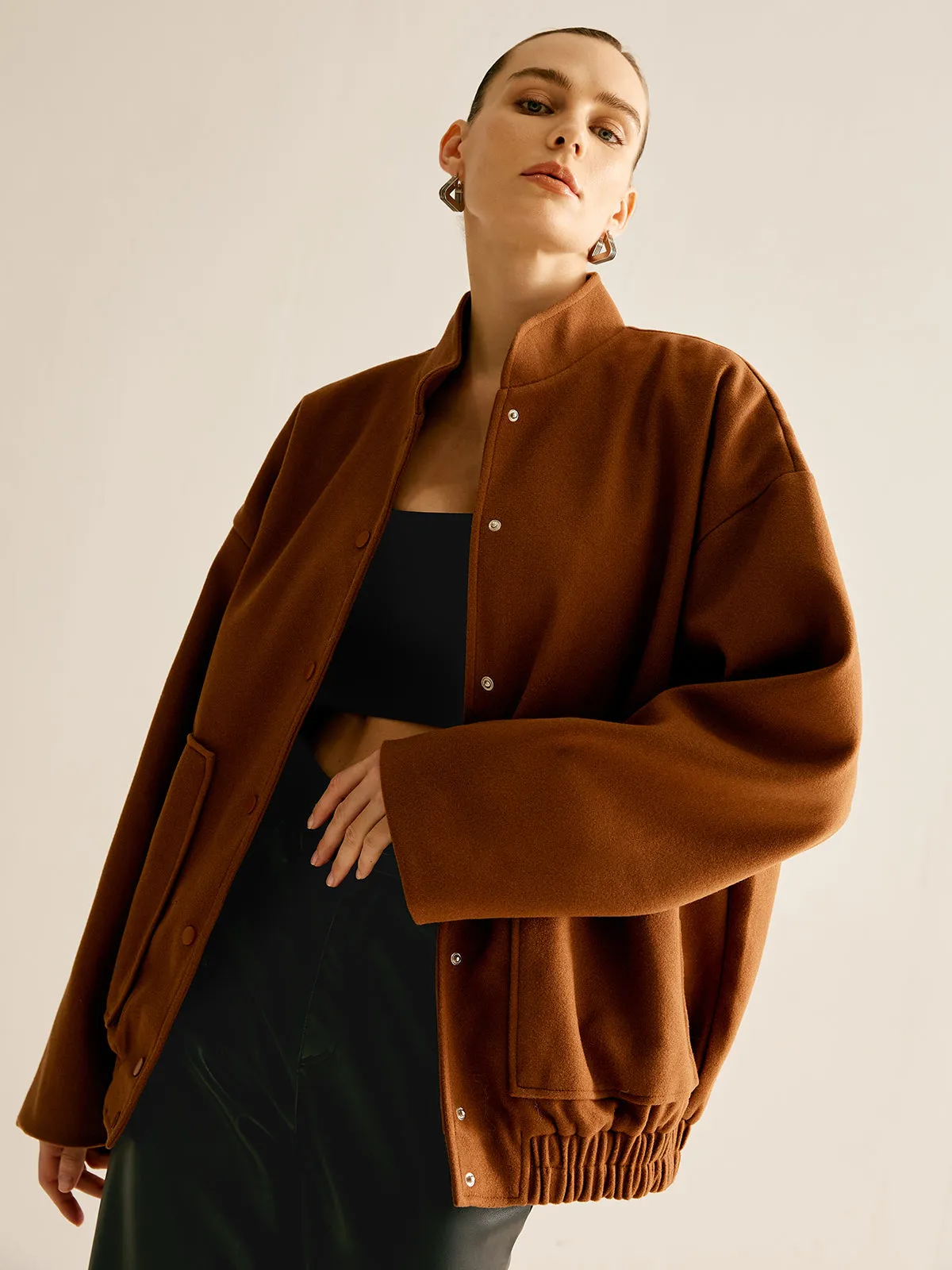 Stand Collar Plain Button Jacket sold by COMMENSE product image thumbnail 5