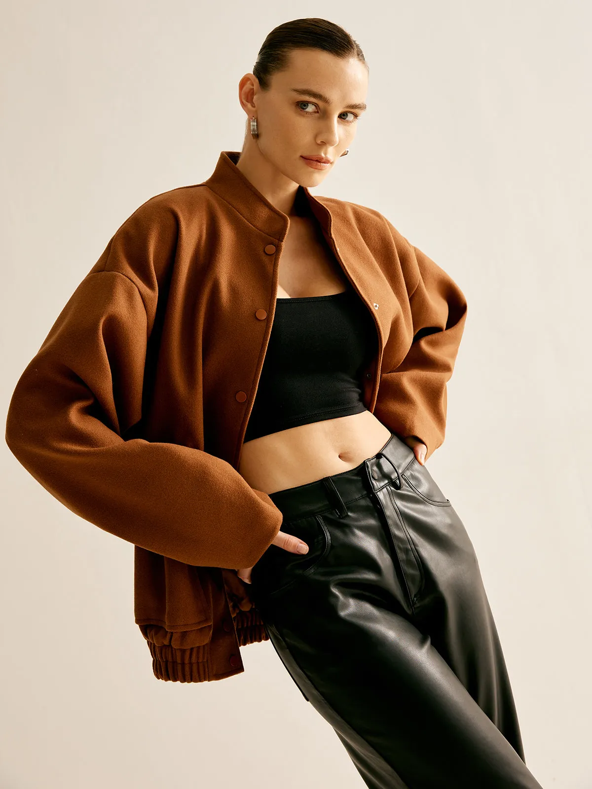 Stand Collar Plain Button Jacket sold by COMMENSE product image thumbnail 2