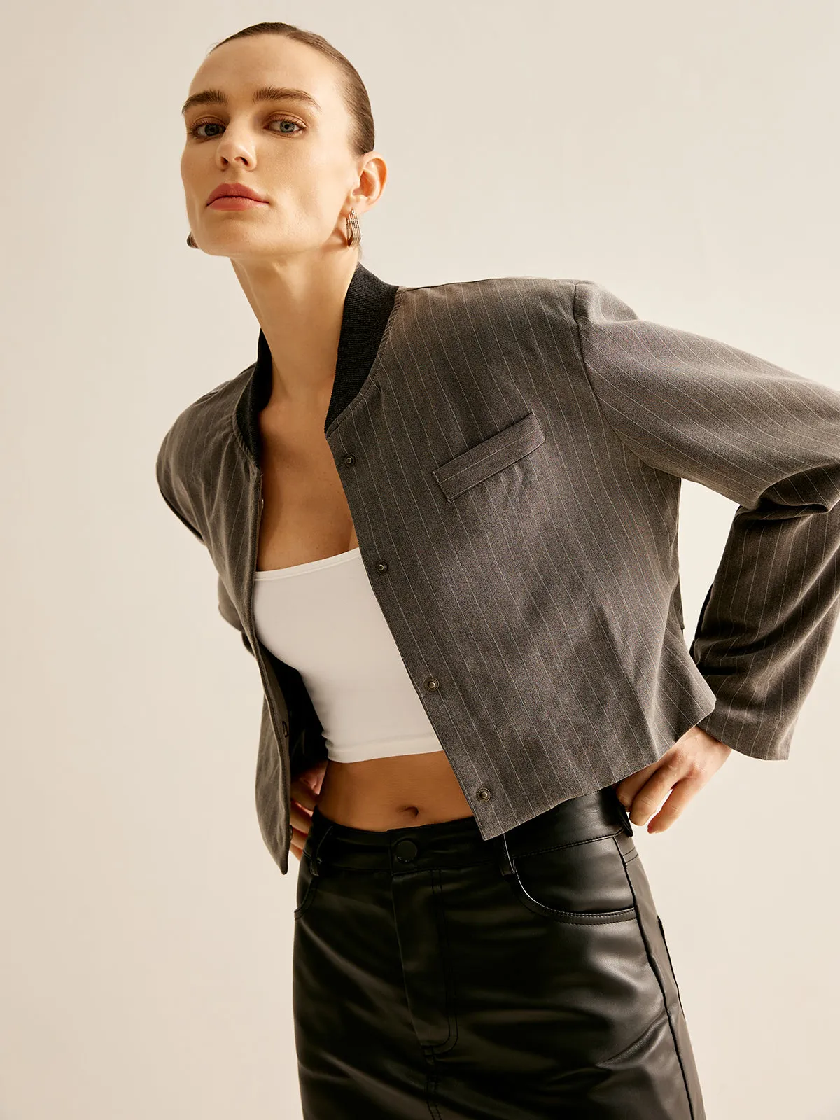Pinstripe Pocket Short Jacket sold by COMMENSE product image thumbnail 4
