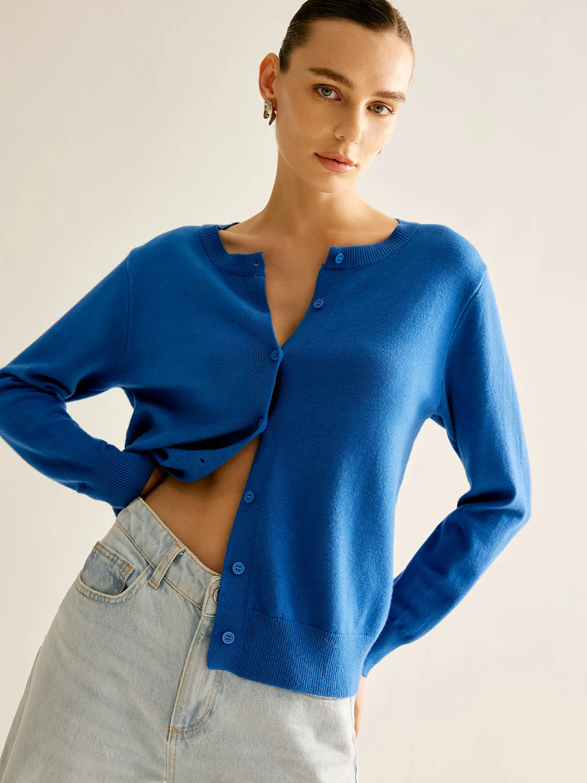 Plain Soft Button Cardigan sold by COMMENSE