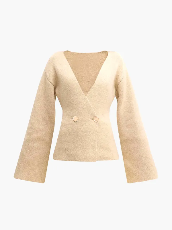 Deep V-Neck Button Knit Top sold by COMMENSE