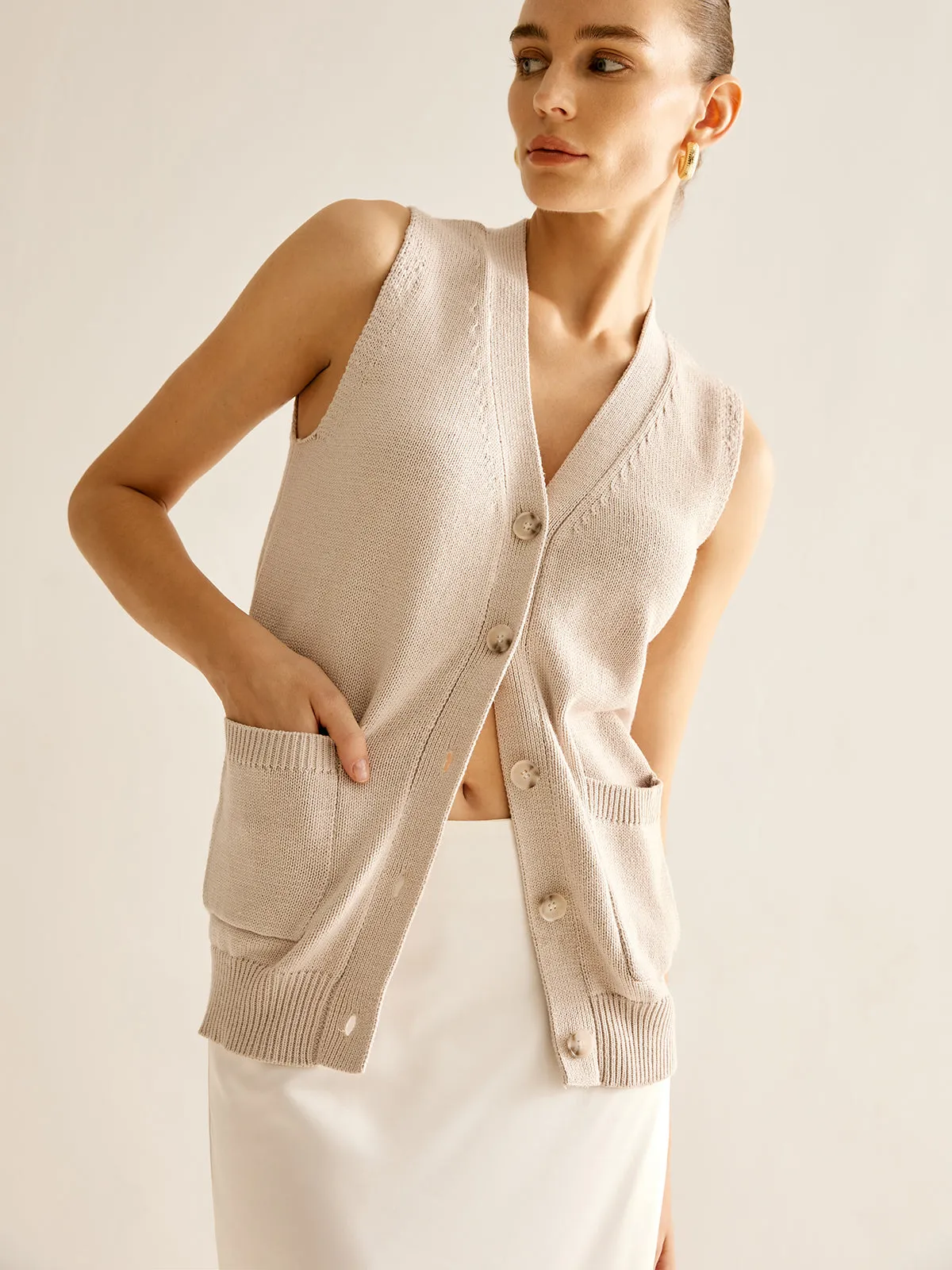 V-Neck Sleeveless Button Cardigan sold by COMMENSE product image thumbnail 2