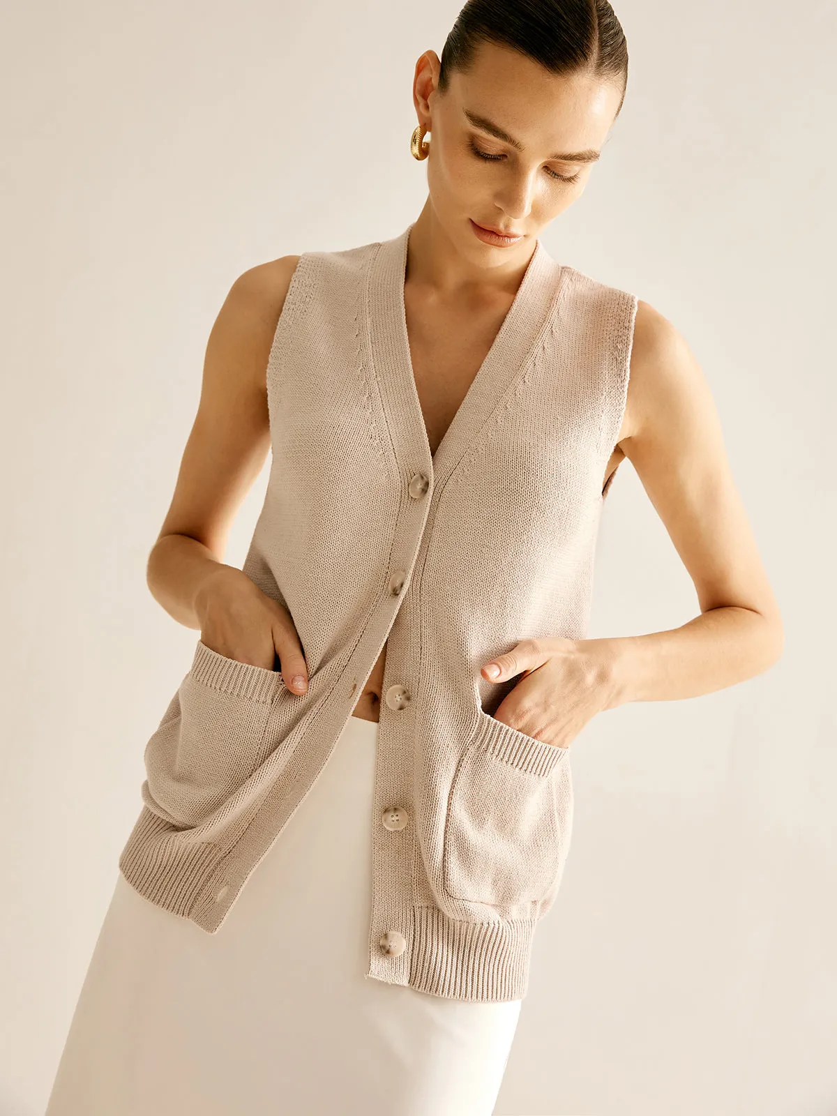 V-Neck Sleeveless Button Cardigan sold by COMMENSE product image thumbnail 4