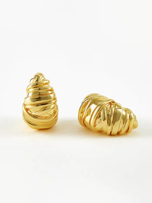 Golden Croissant Twist Stud Earrings sold by COMMENSE