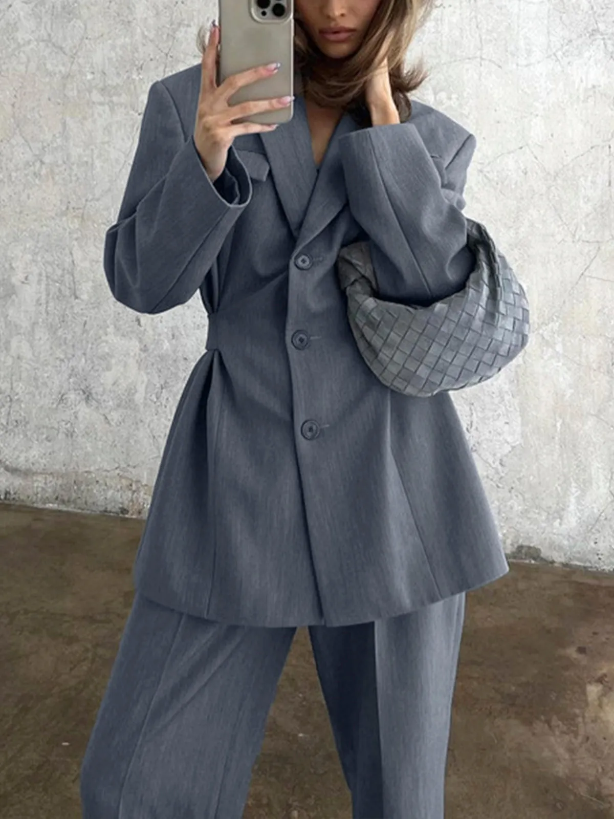 Lapel Button Belted Pants Set sold by COMMENSE product image thumbnail 2