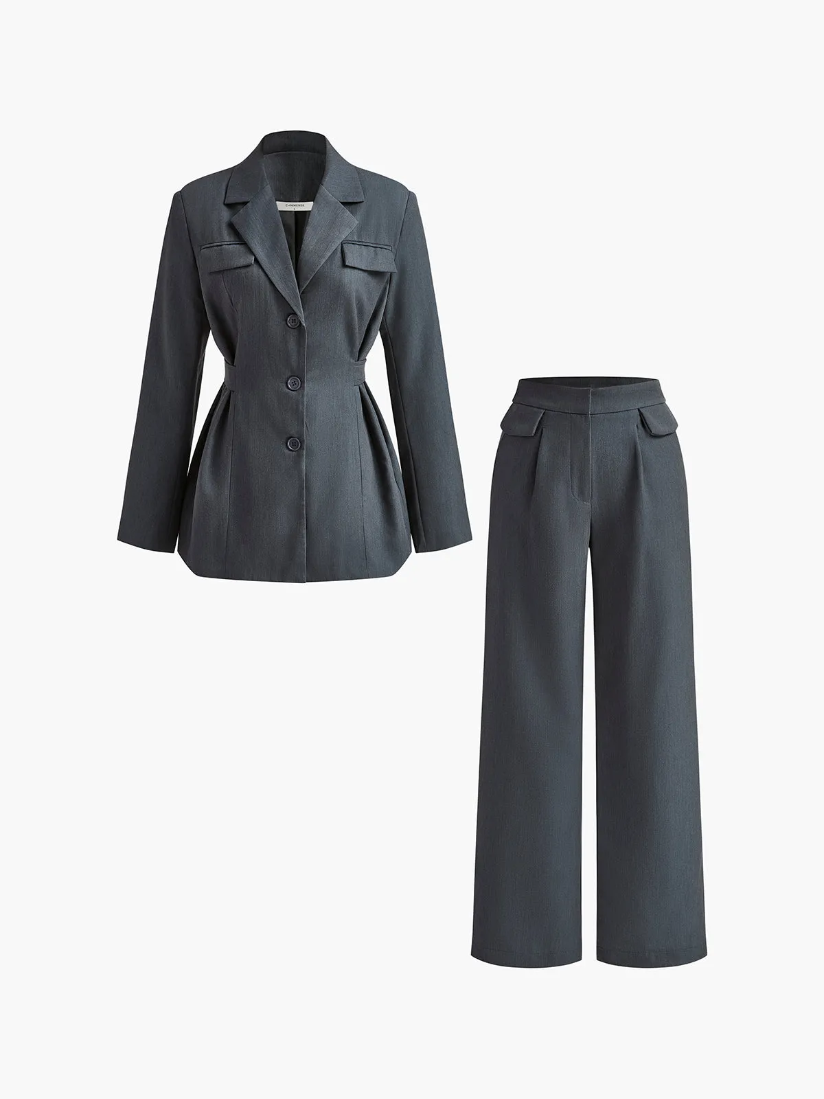 Lapel Button Belted Pants Set sold by COMMENSE