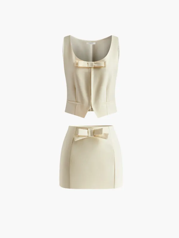 Bow Knotted Piping Mini Skirt sold by COMMENSE