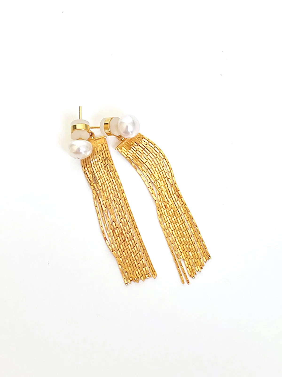 Golden Tassel Pearl Stud Earrings sold by COMMENSE product image thumbnail 4
