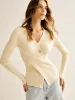 Ribbed Button Criss Cross Sweater sold by COMMENSE