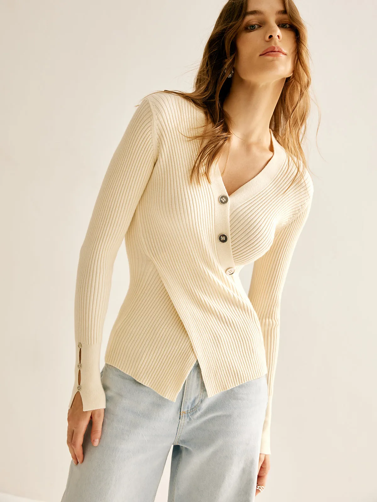 Ribbed Button Criss Cross Sweater sold by COMMENSE product image thumbnail 4