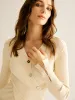 Ribbed Button Criss Cross Sweater sold by COMMENSE
