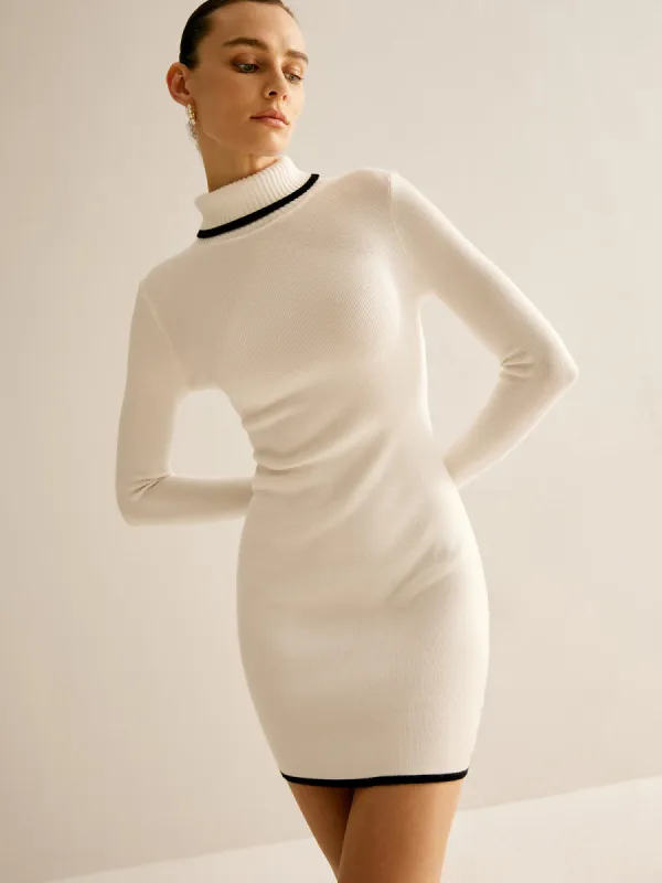 Turtleneck Contrast Trim Sweater Dress sold by COMMENSE