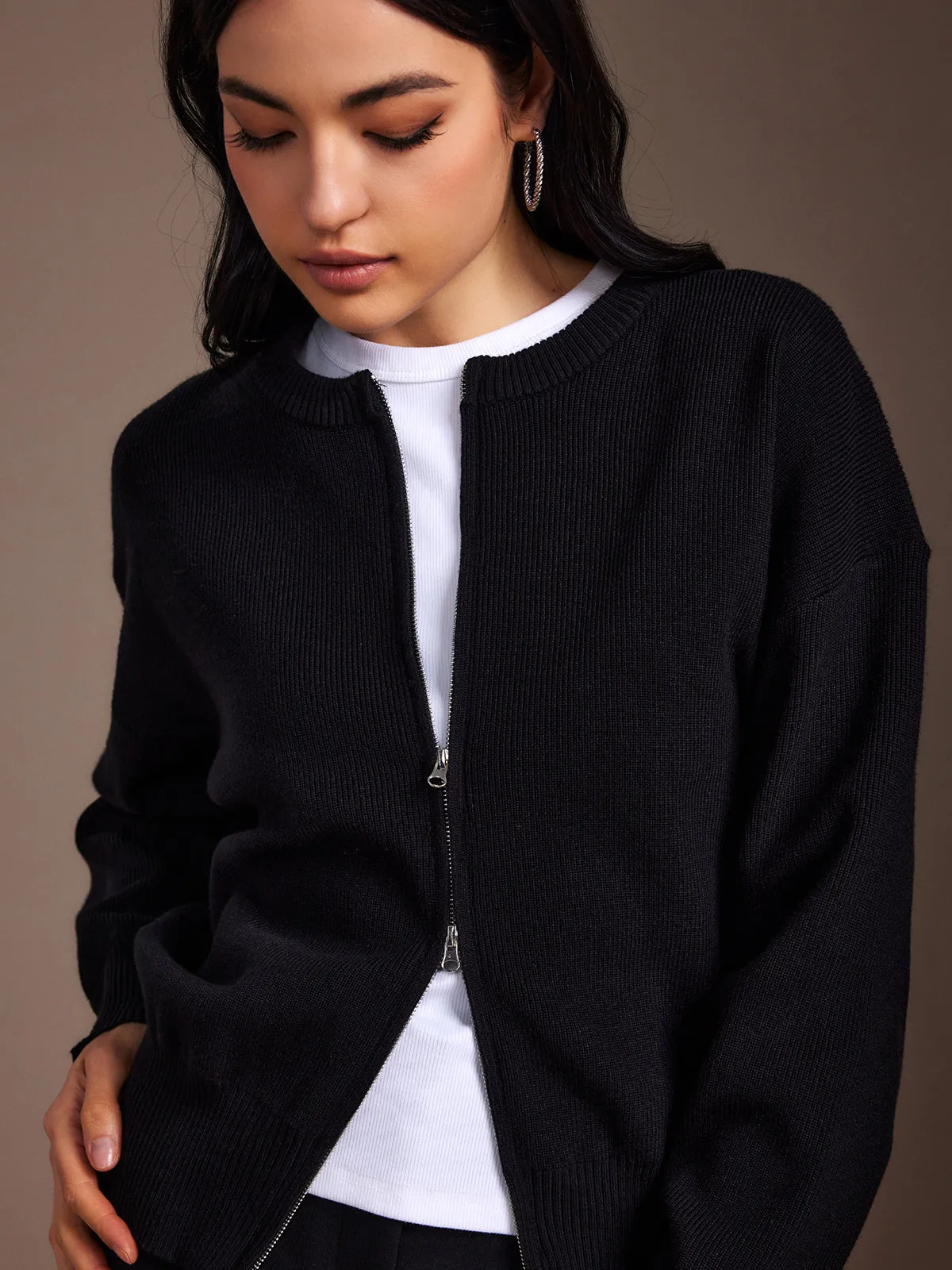 Plain Double Zip Cardigan sold by COMMENSE product image thumbnail 5
