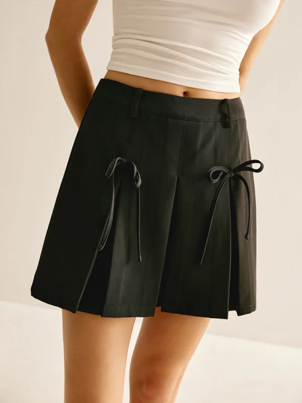 Bow Detail Pleated Mini Skirt sold by COMMENSE
