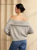 Off-Shoulder Plain Sweater sold by COMMENSE