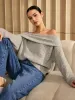 Off-Shoulder Plain Sweater sold by COMMENSE