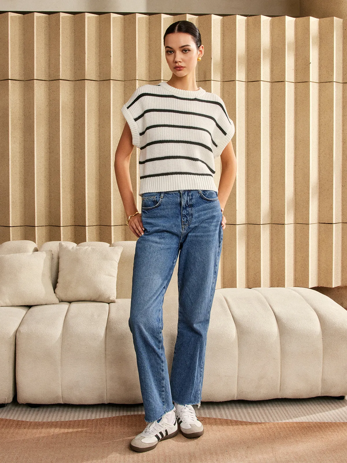 Striped Cap Sleeve Sweater sold by COMMENSE product image thumbnail 2