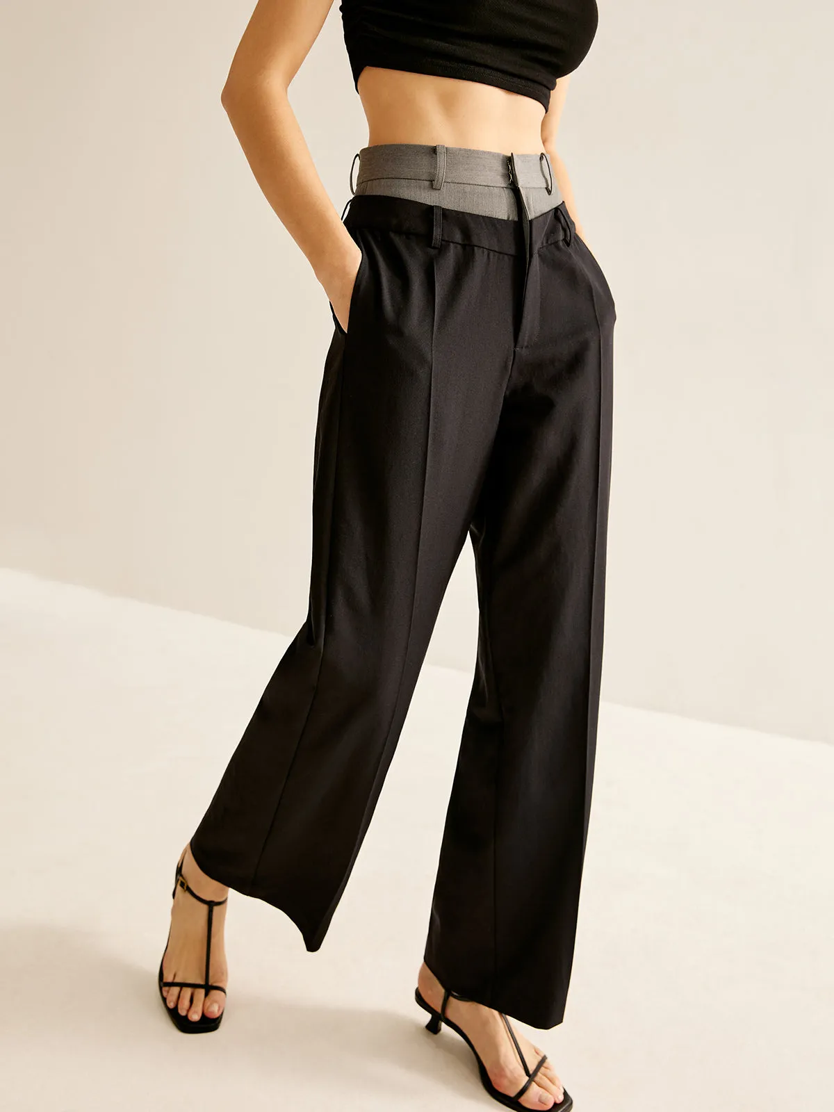 High-Waist Patchwork Pants sold by COMMENSE product image thumbnail 3