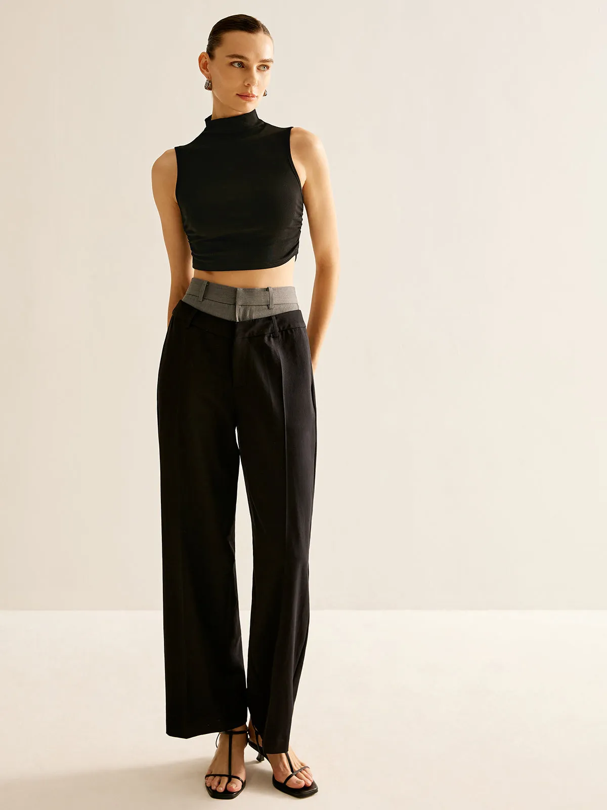 High-Waist Patchwork Pants sold by COMMENSE product image thumbnail 4