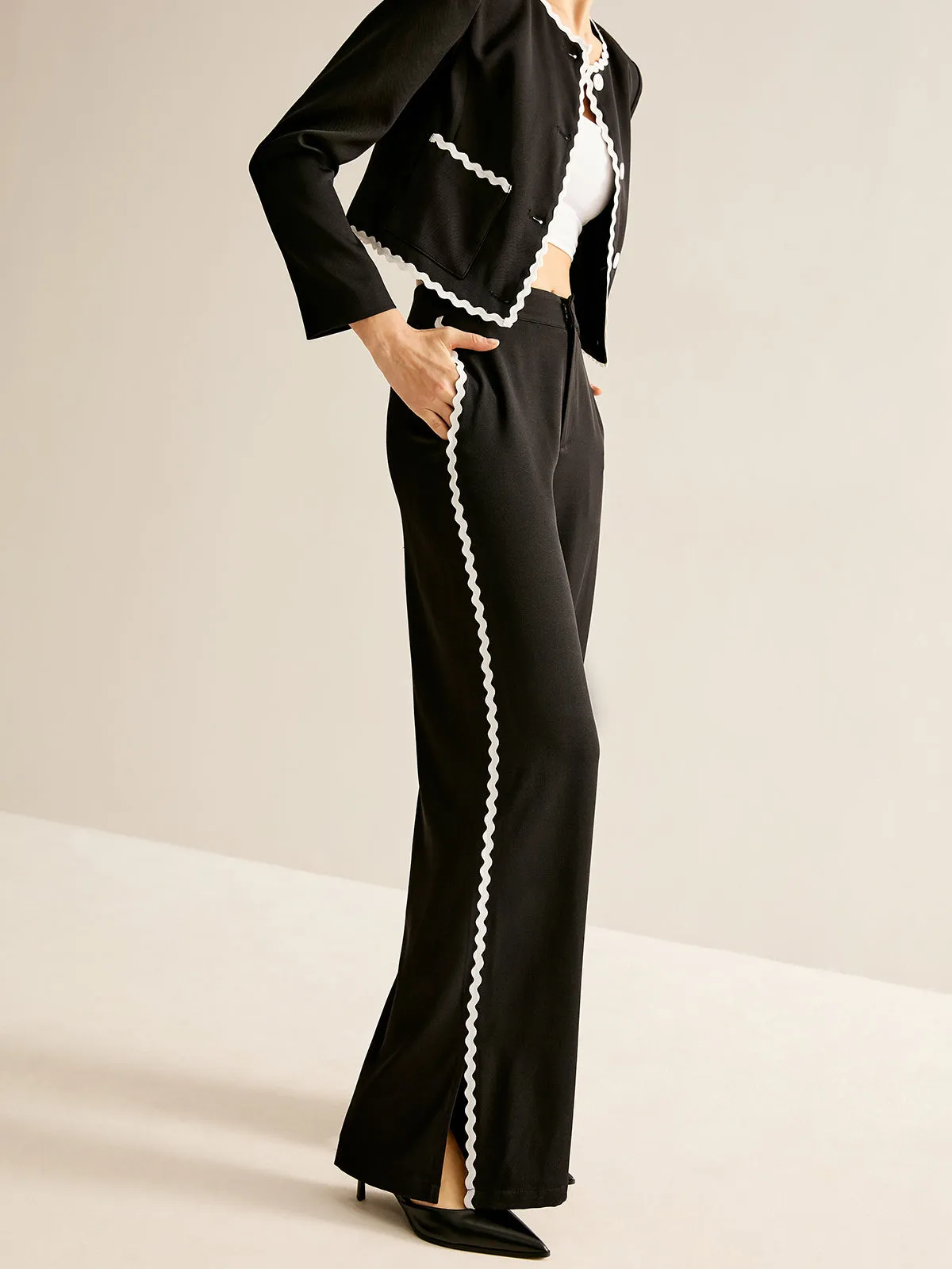 Contrast Wavy Trim Split Pants sold by COMMENSE product image thumbnail 4