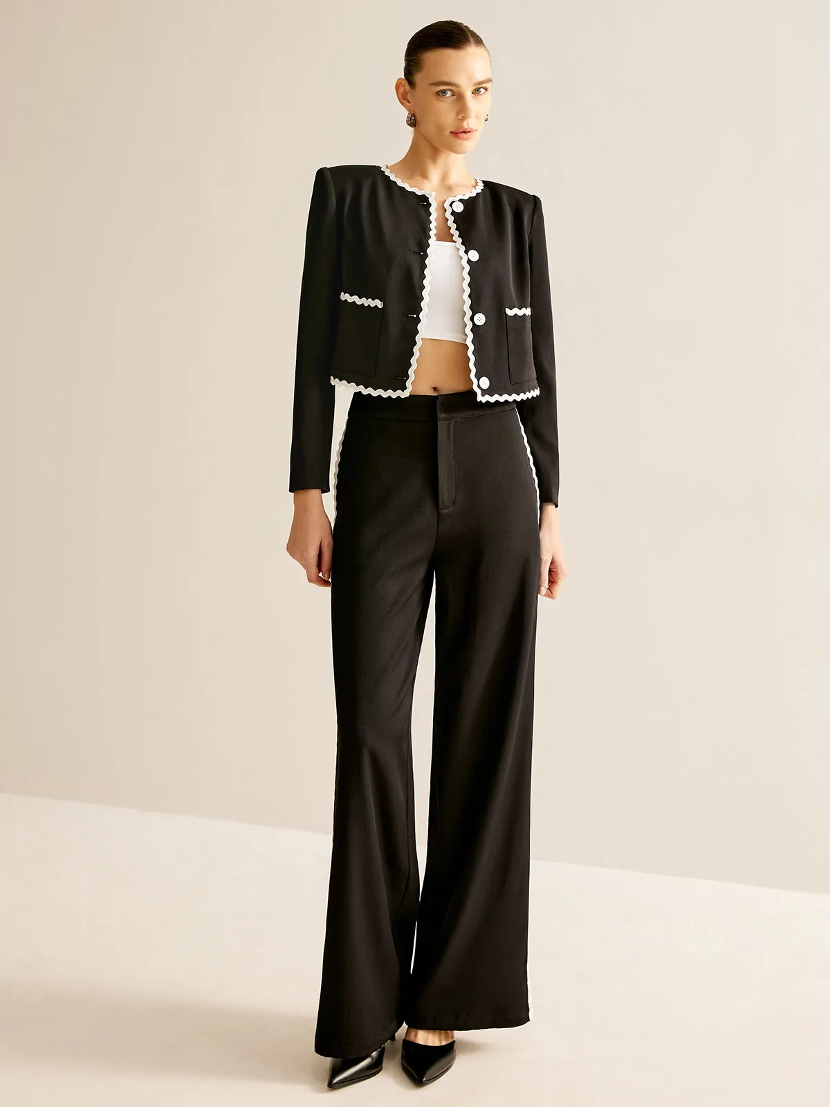 Contrast Wavy Trim Split Pants sold by COMMENSE