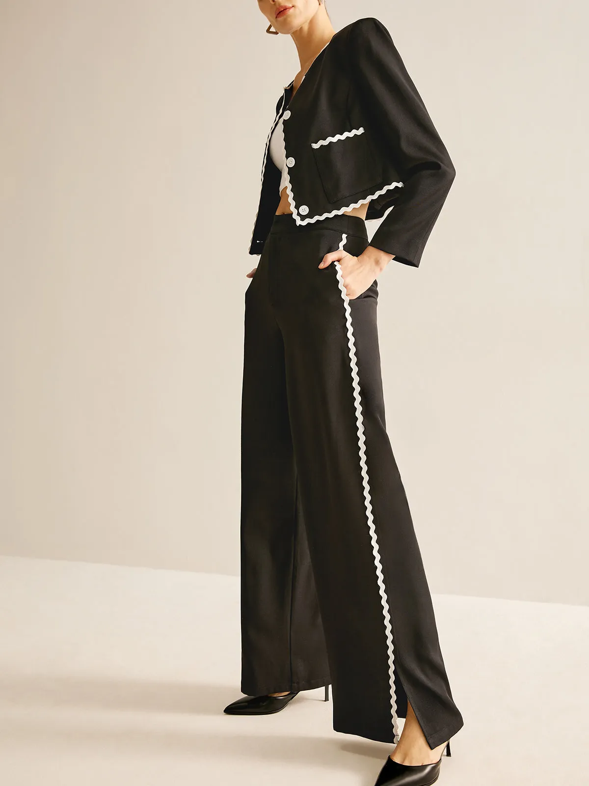 Contrast Wavy Trim Split Pants sold by COMMENSE product image thumbnail 2