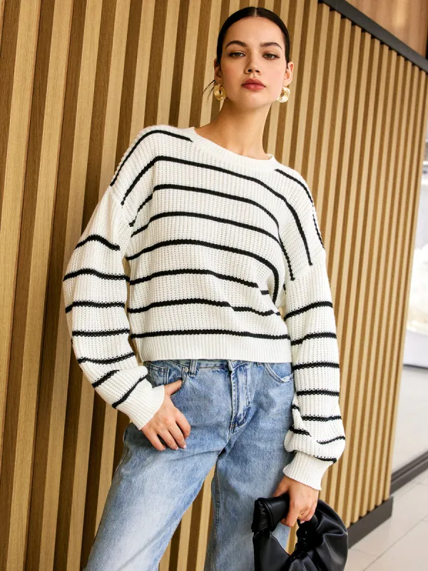 Crew Neck Striped Warm Sweater sold by COMMENSE