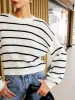Crew Neck Striped Warm Sweater sold by COMMENSE