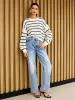 Crew Neck Striped Warm Sweater sold by COMMENSE