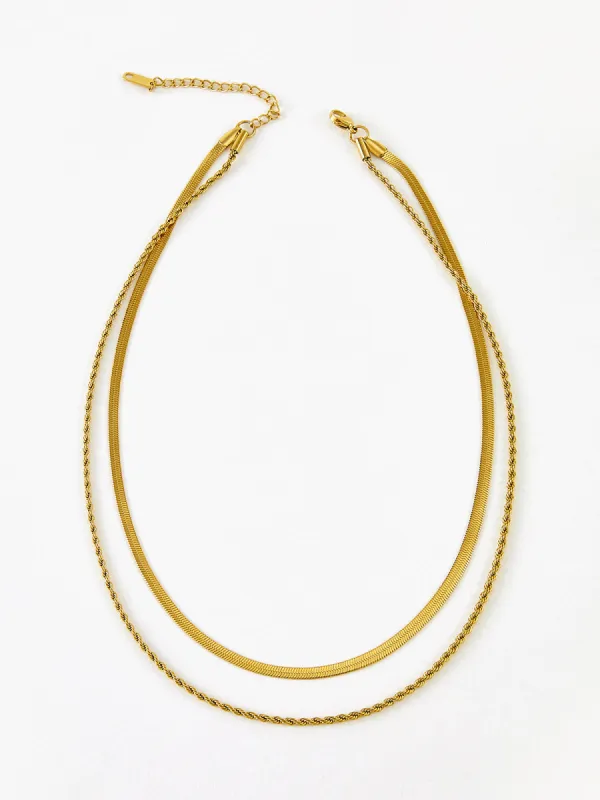 Double-Layer Snake & Twist Chain Necklace sold by COMMENSE
