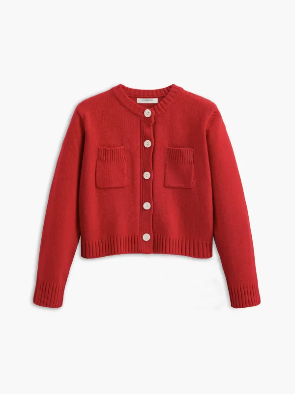 Crew Neck Plain Button Cardigan sold by COMMENSE