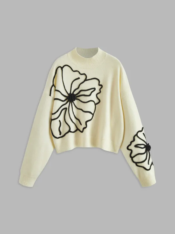 Floral Embroidered Knit Top sold by COMMENSE