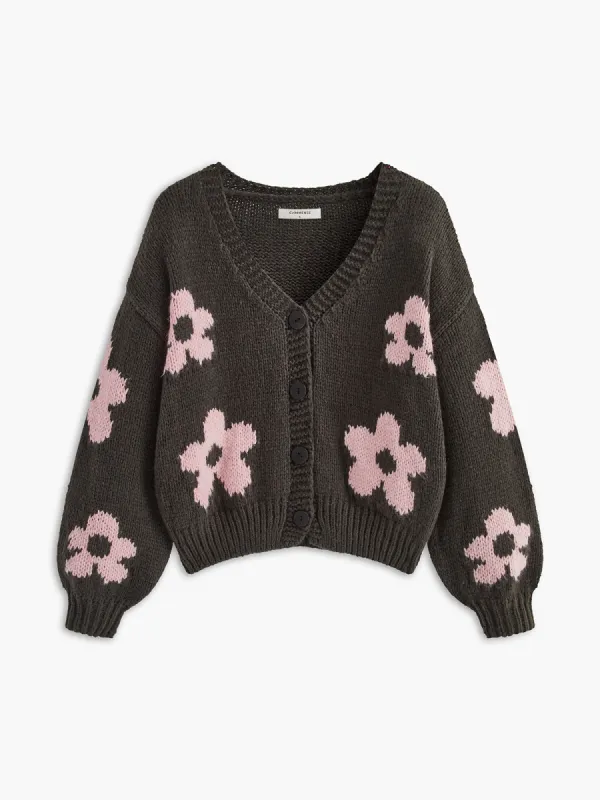 V-Neck Floral Breasted Knit Outerwear sold by COMMENSE