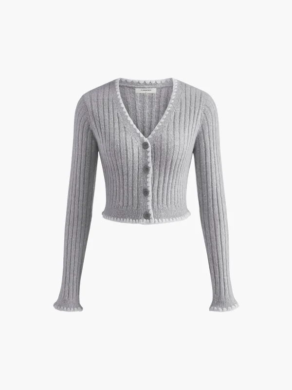 Contrast Embroidered Trim Button Cardigan sold by COMMENSE