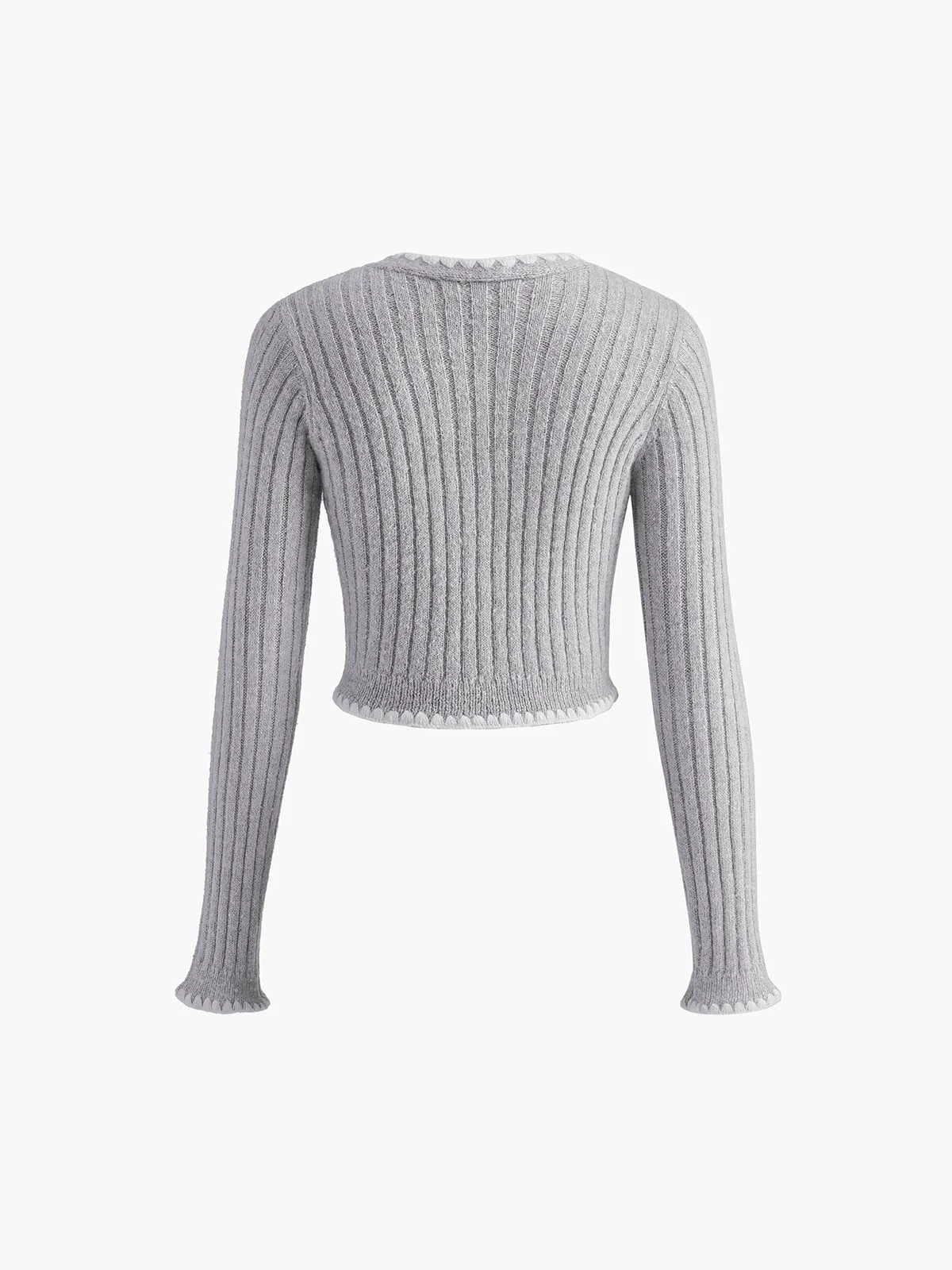 Contrast Embroidered Trim Button Cardigan sold by COMMENSE product image thumbnail 3