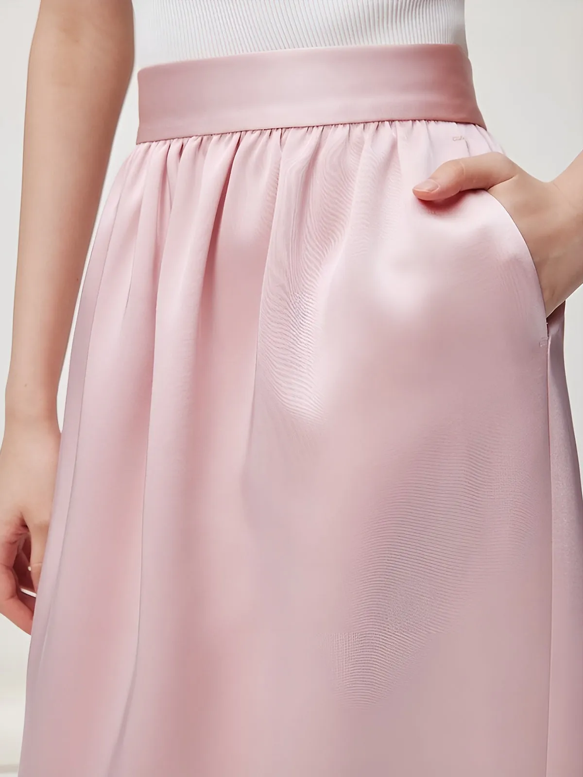 Satin Plain Pockets Midi Skirt sold by COMMENSE product image thumbnail 5