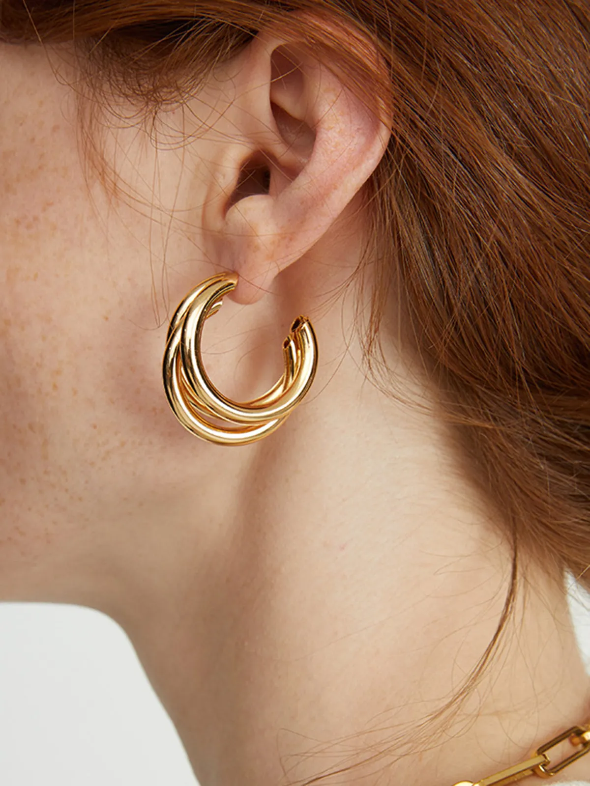 Triple Golden Hoop Stud Earrings sold by COMMENSE product image thumbnail 2