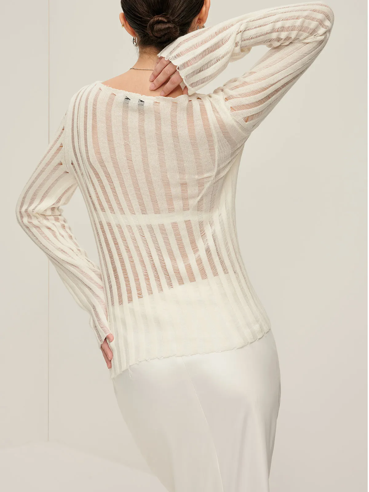 Pinstripe Sheer Slim Knit Top sold by COMMENSE product image thumbnail 4