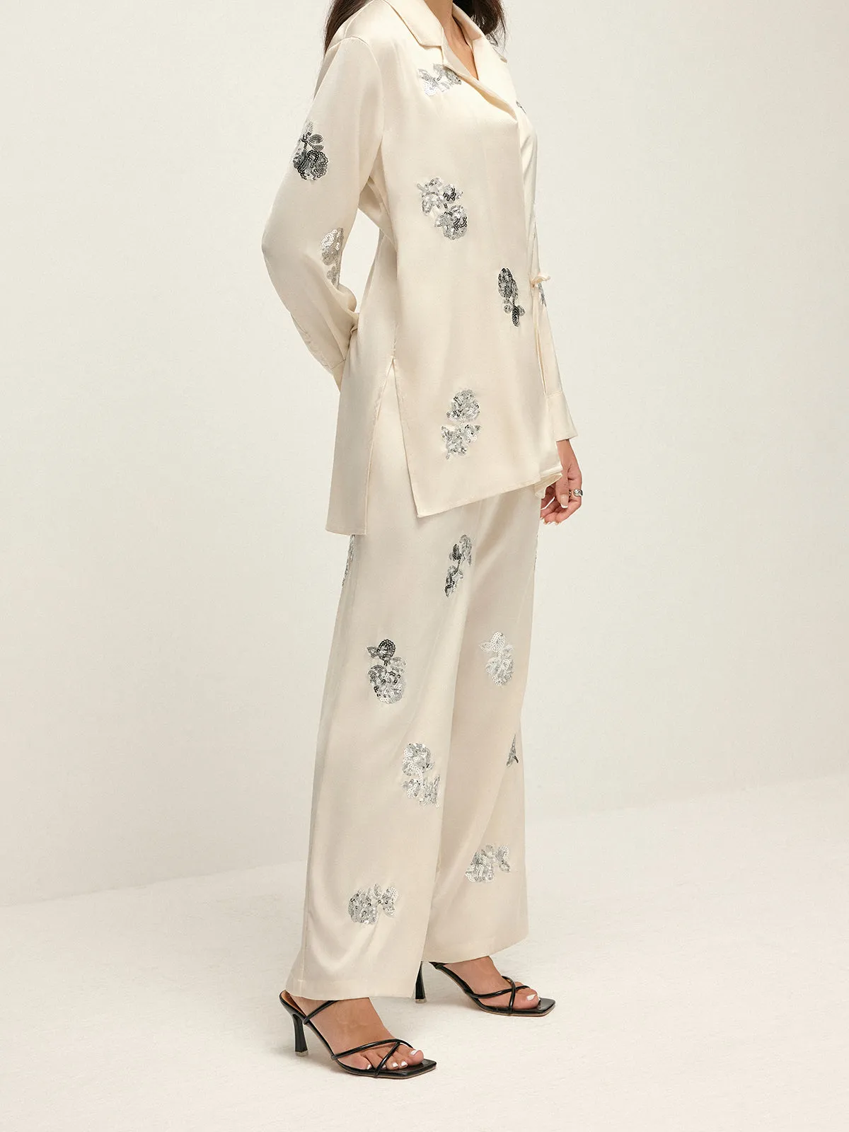 Sequin Decor Satin Lapel Shirt sold by COMMENSE product image thumbnail 5