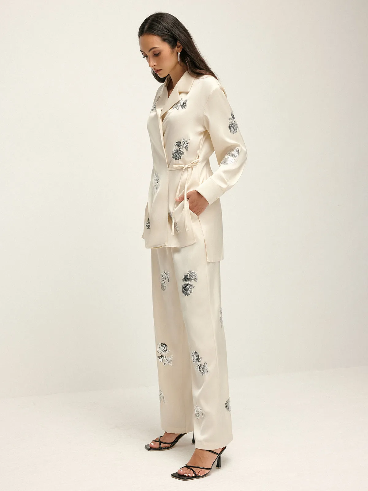 Sequin Decor Satin Lapel Shirt sold by COMMENSE product image thumbnail 3
