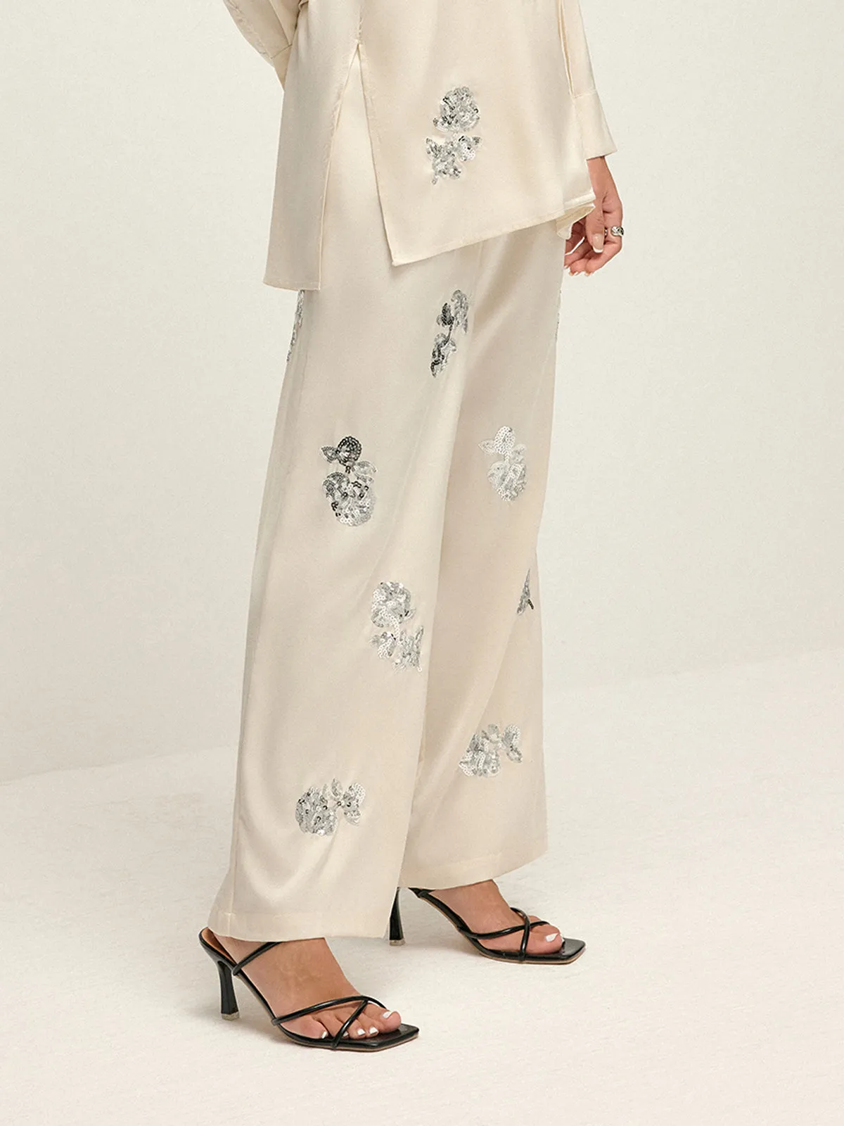 Sequin Decor Satin High-Waist Pants sold by COMMENSE product image thumbnail 4