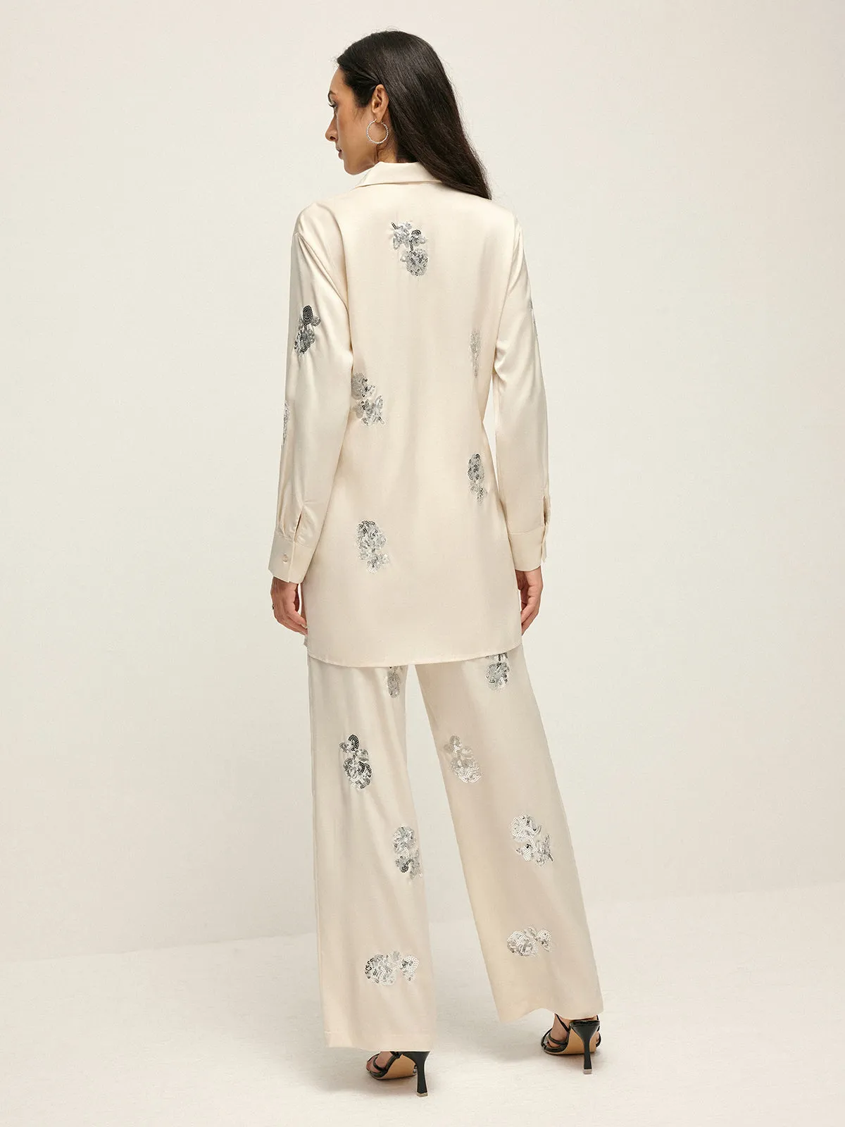 Sequin Decor Satin High-Waist Pants sold by COMMENSE product image thumbnail 5