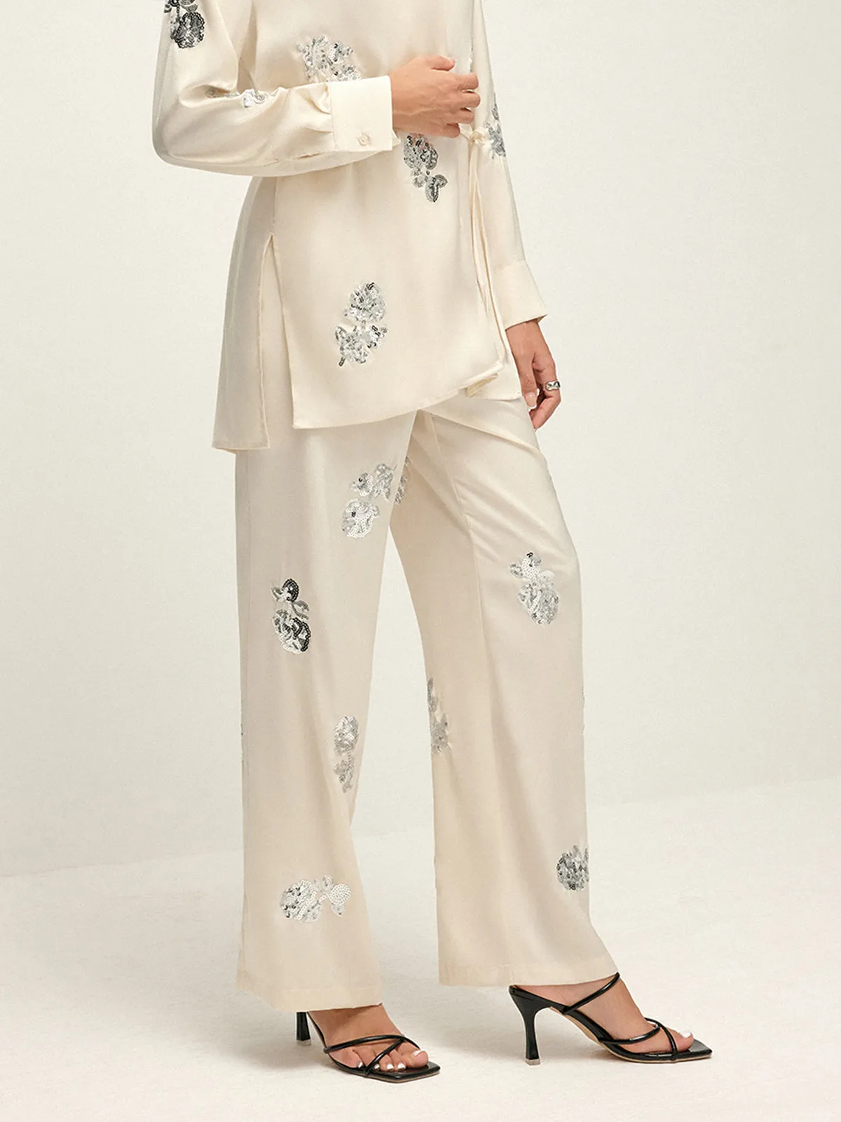 Sequin Decor Satin High-Waist Pants sold by COMMENSE product image thumbnail 2